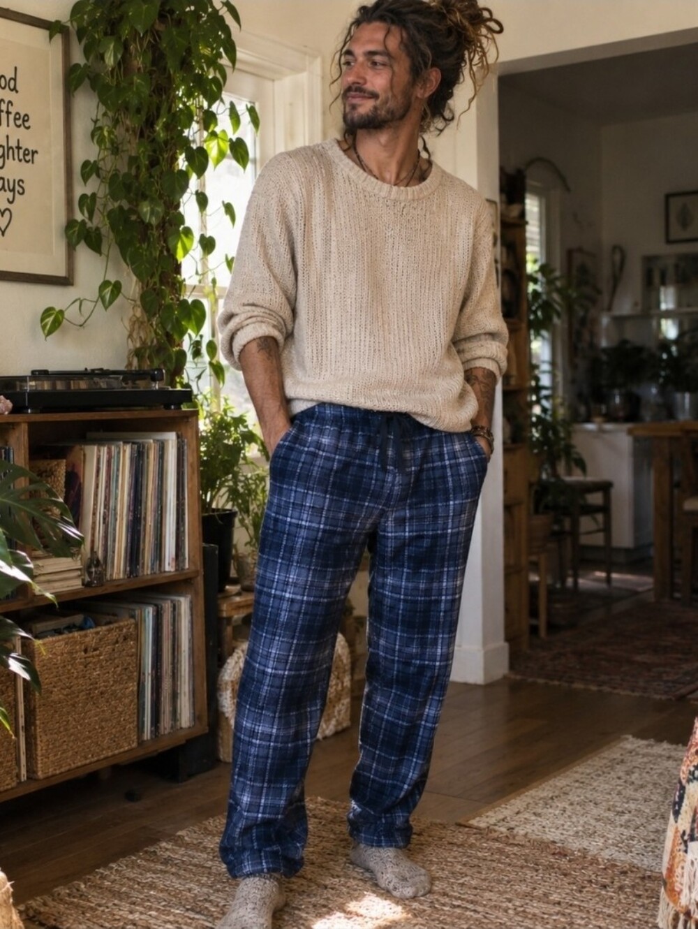 4/$15 Lucky Brand Plaid Pajama Pants L Navy Blue Lounge Sleepwear 90s Grunge